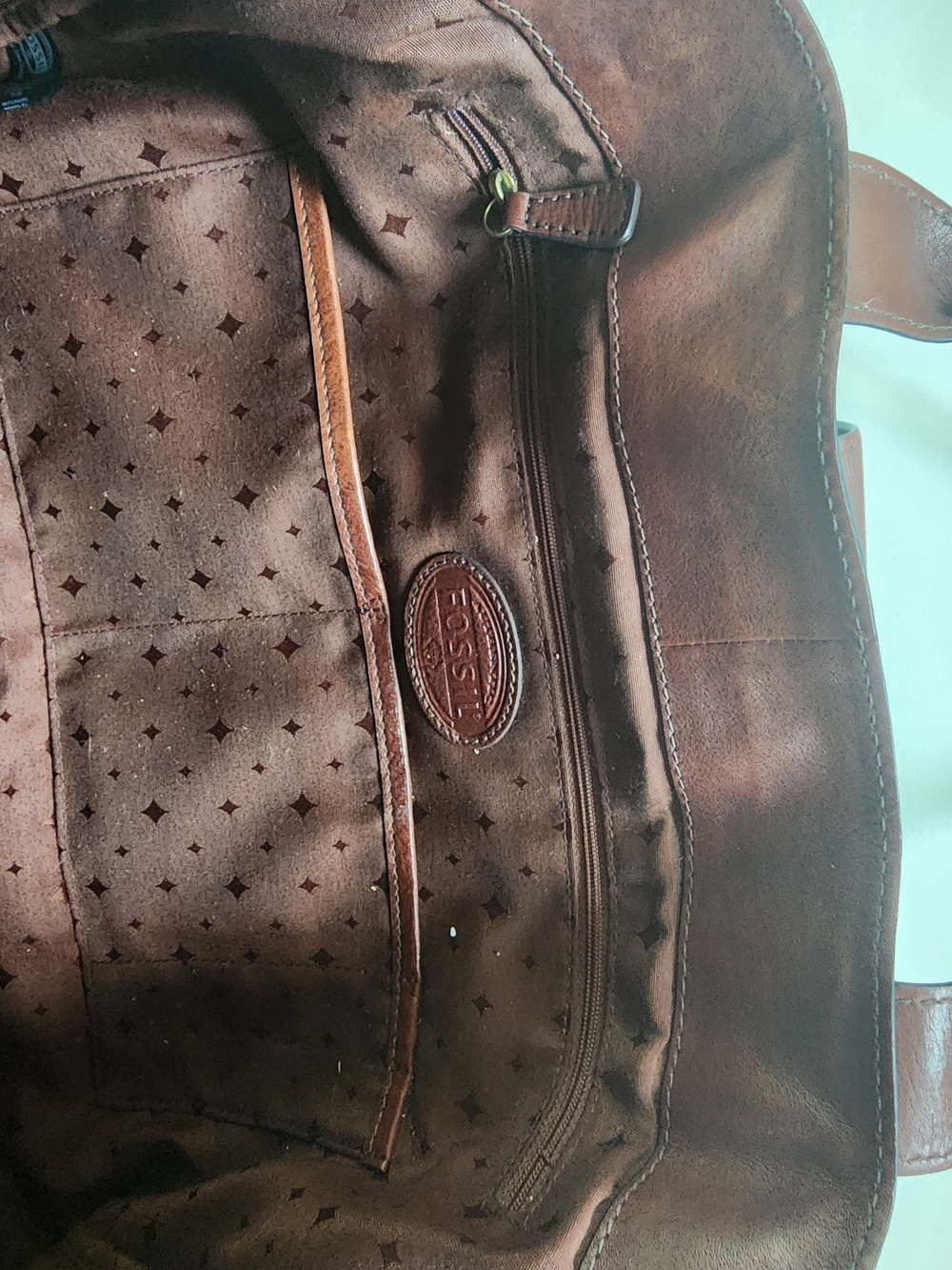 FOSSIL Vintage Two-Tone Brown Leather Tote Bag - Picture 5 of 11